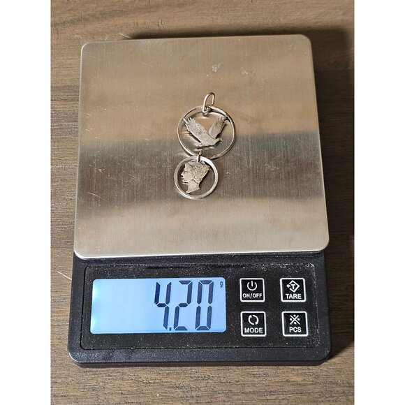 Mercury Dime Standing Liberty Quarter Carved Hanging Pendant 4.2g - Picture 3 of 3